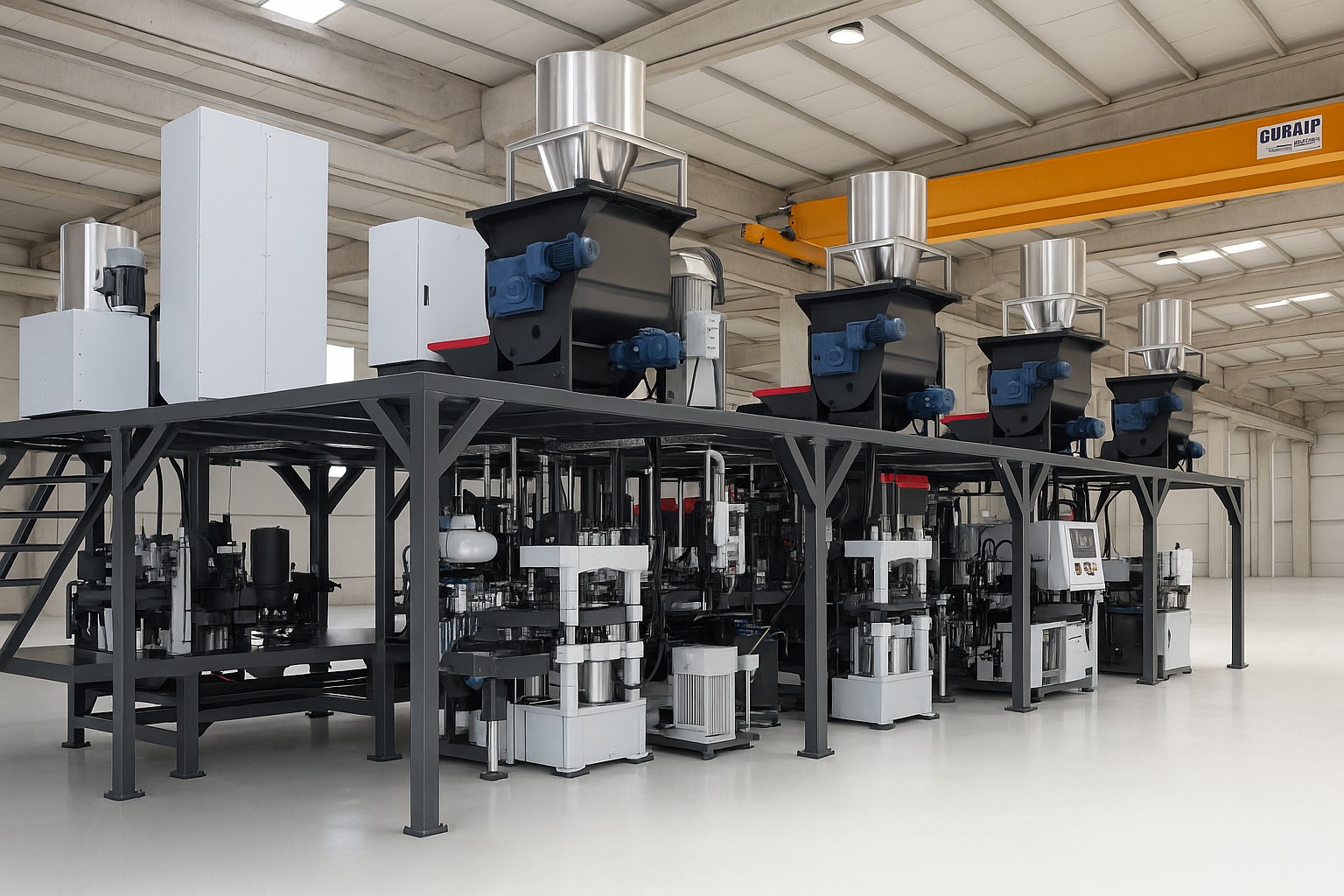 Warm press line concept for brake pad manufacturing
